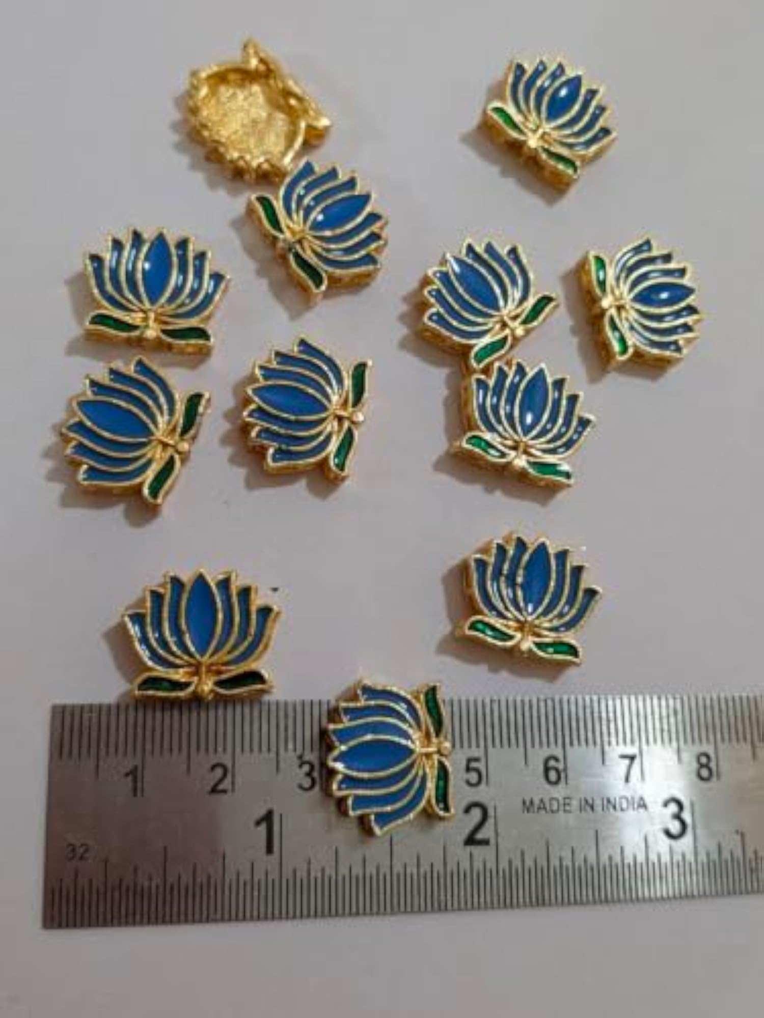Meenakari Lotus Charms for Jewellery Making, Pack of 12